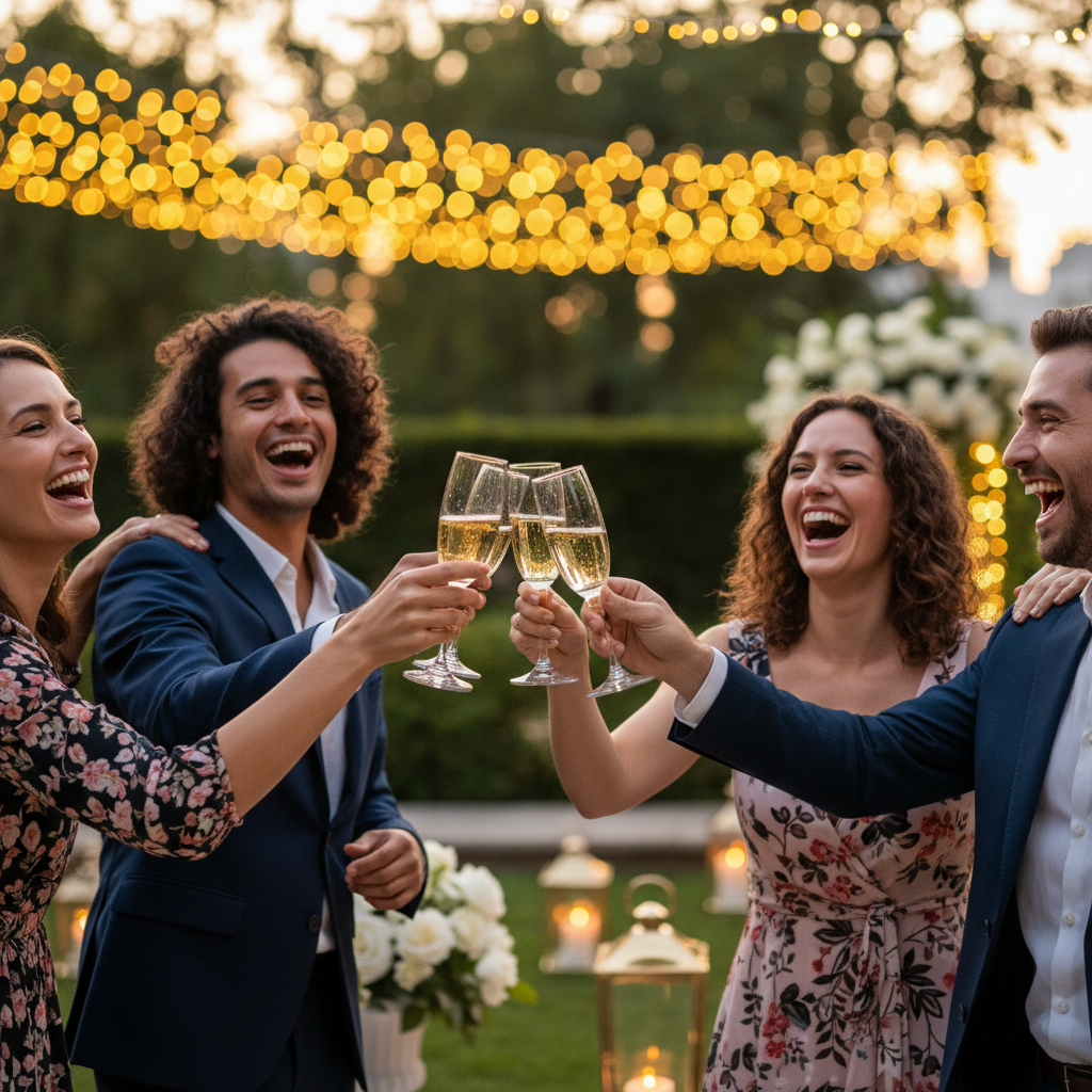 Special Moments - Friends celebrating with champagne at an outdoor party