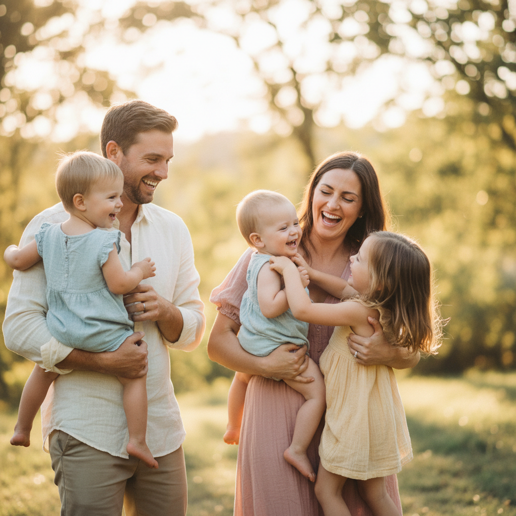 Family - Warm candid family moment in golden hour light